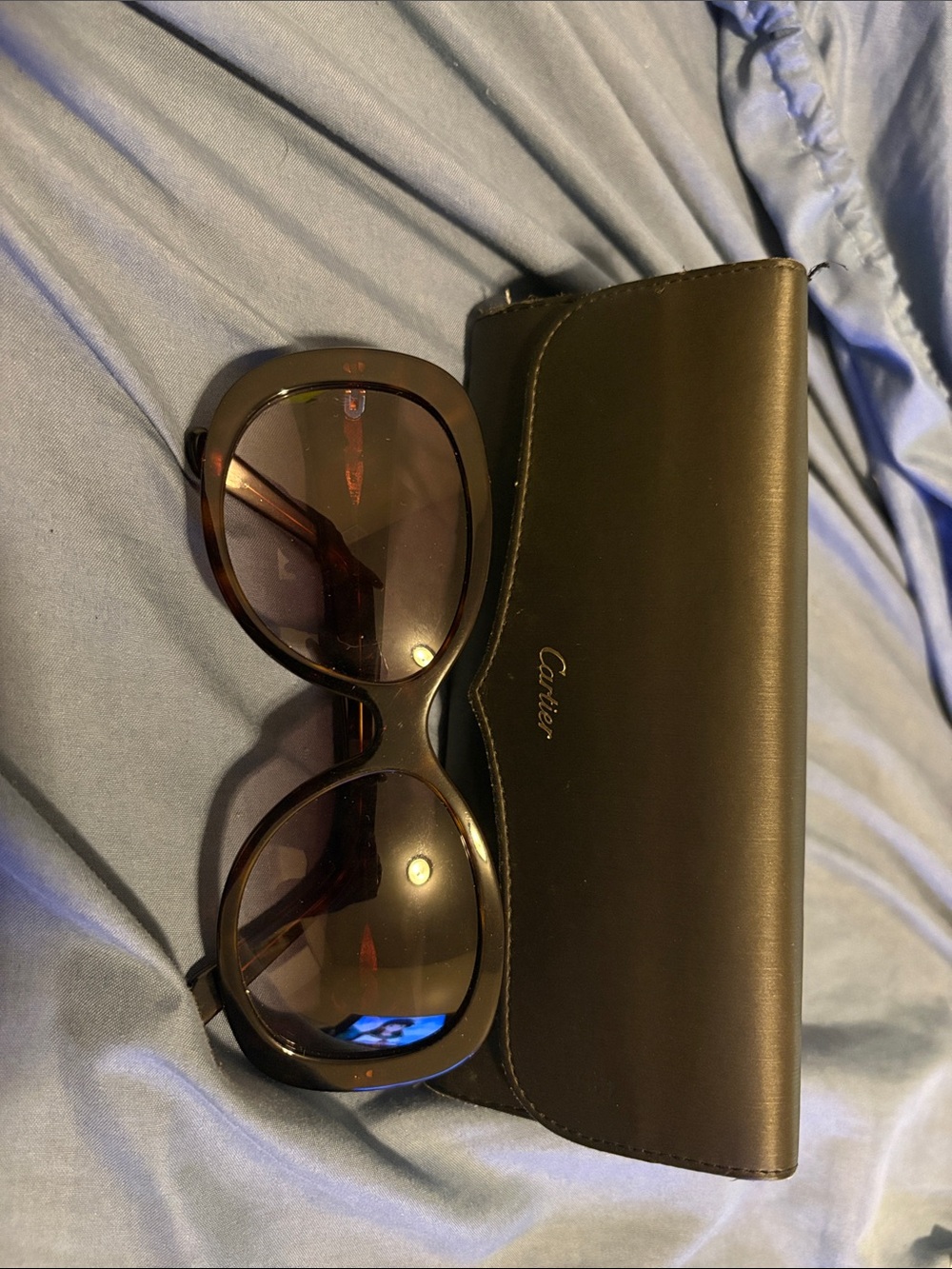 Cartier Women's Brown Tortoiseshell Sunglasses with Brown Case